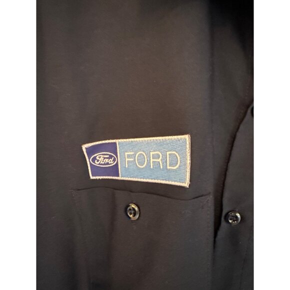 Red Cap Navy Blue Button Down Work Shirt Ford & Mustang Patches Men's XL - Picture 2 of 6